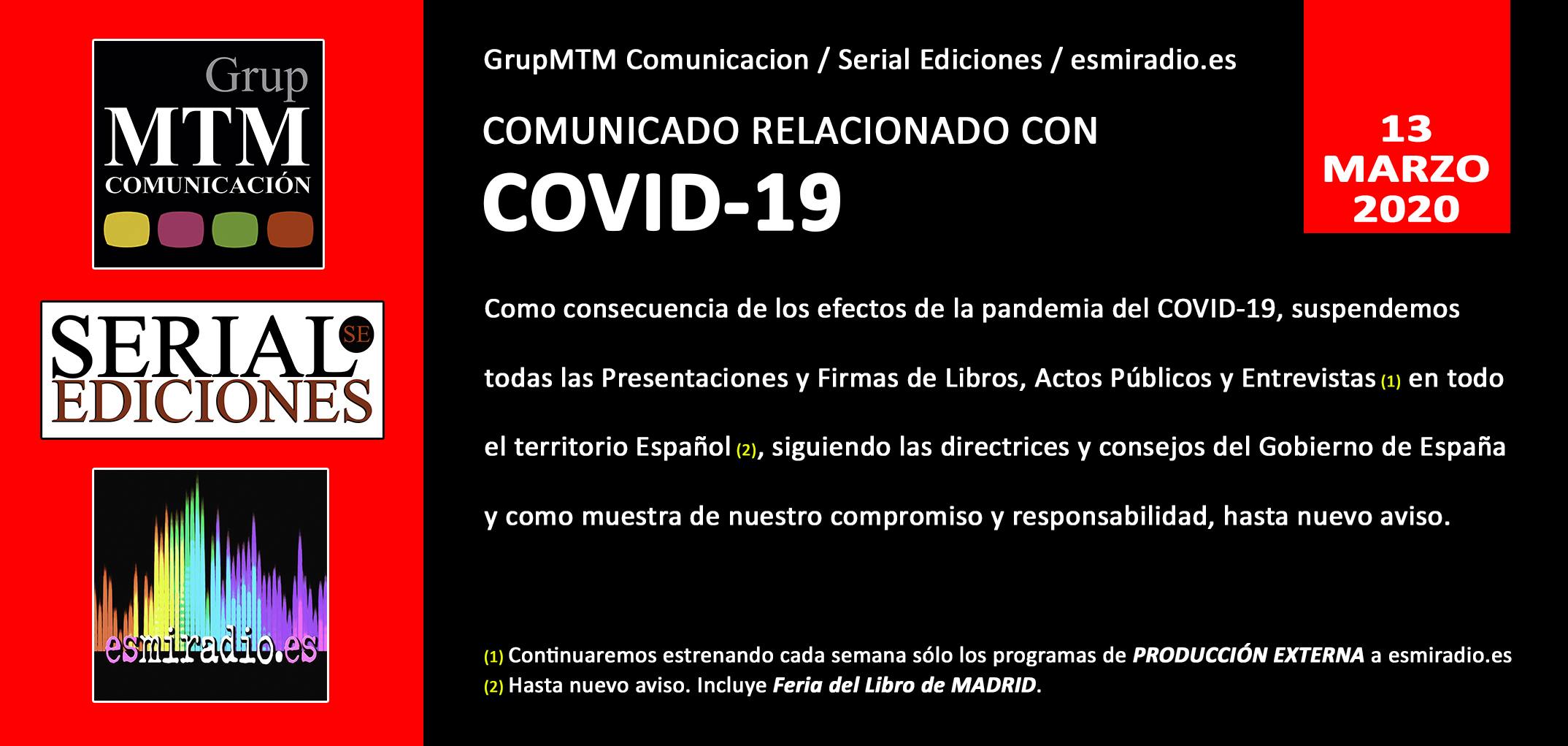Comunicado Covid-19 GrupMTM Comunicación